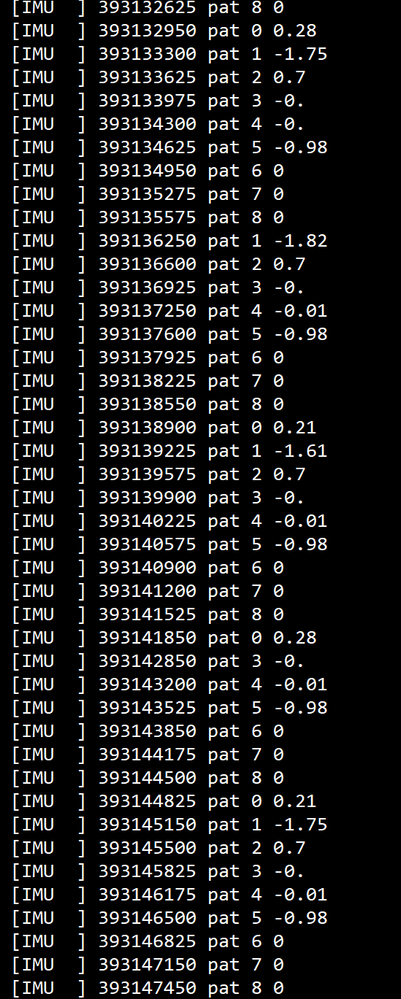 results: Timestamp in polling + #pattern + converted gy/axl and zero timestamp