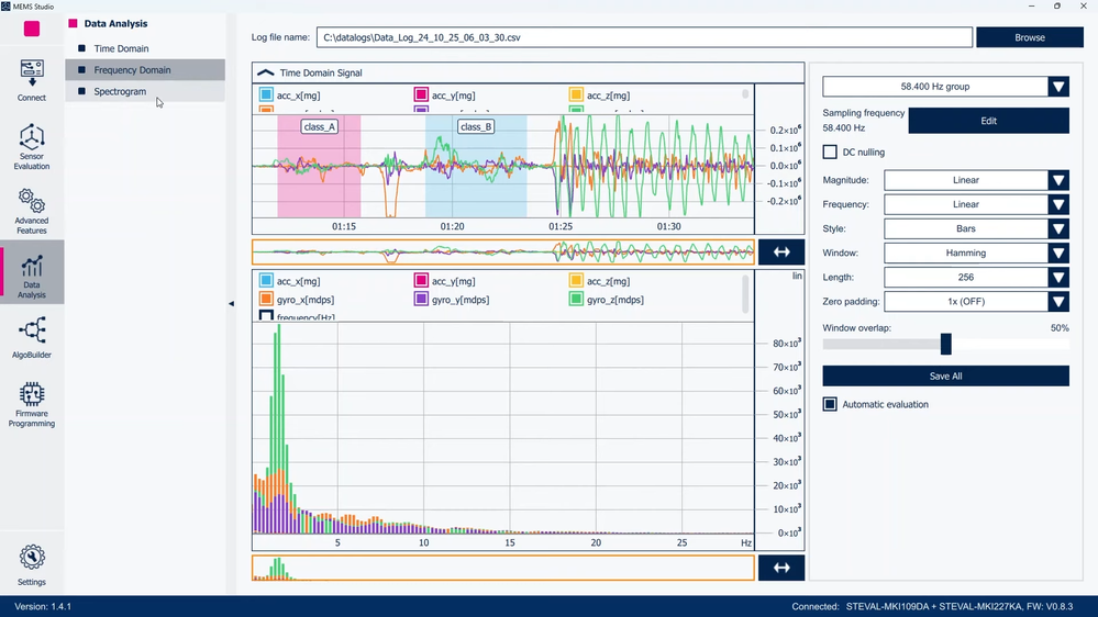 Figure 13: MEMS Studio - Data Analysis, Frequency Domain