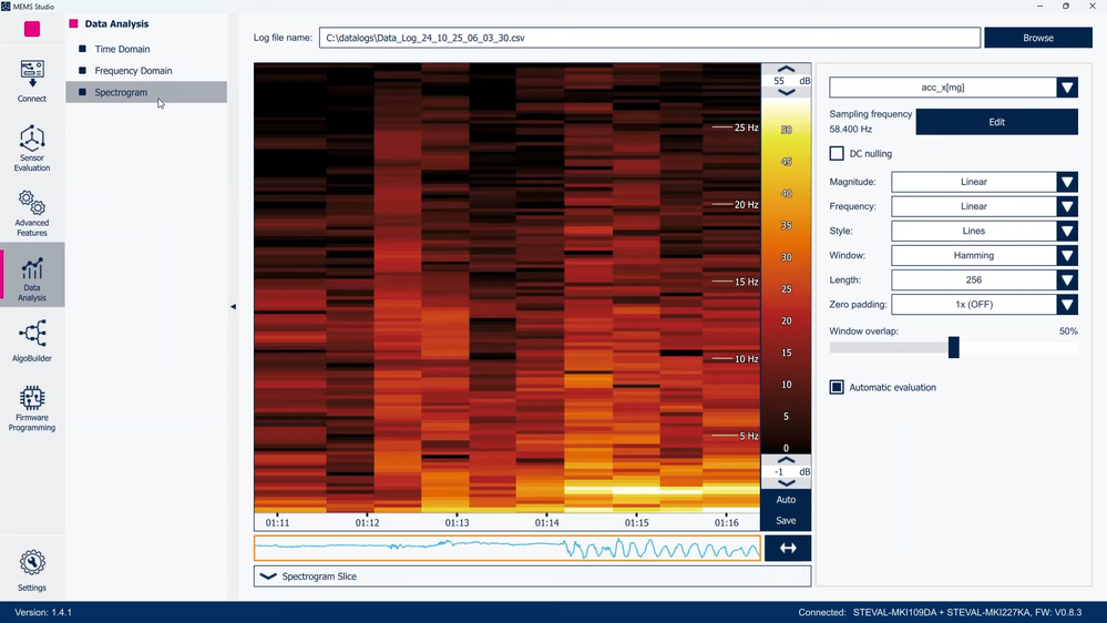 Figure 14: MEMS Studio - Data Analysis, Spectrogram