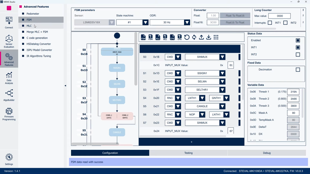 Figure 16: MEMS Studio - Advanced Features, FSM