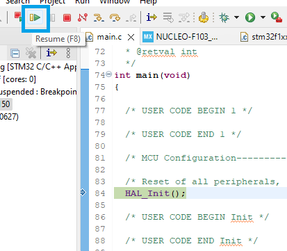Figure 24. Running the application on STM32CubeIDE