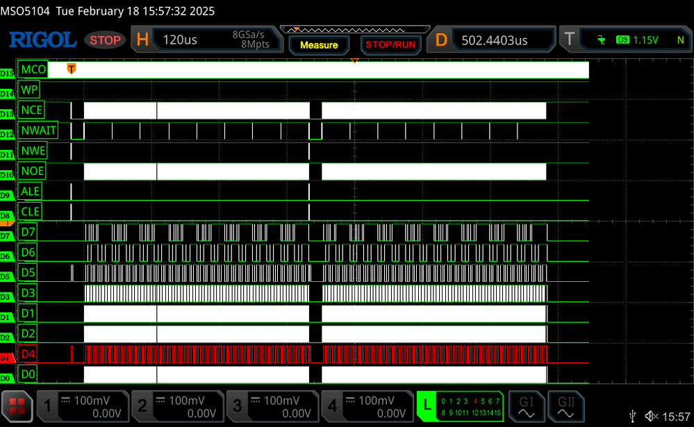 Logic Analyser display of 2 2k Page reads from NAND Flash chip