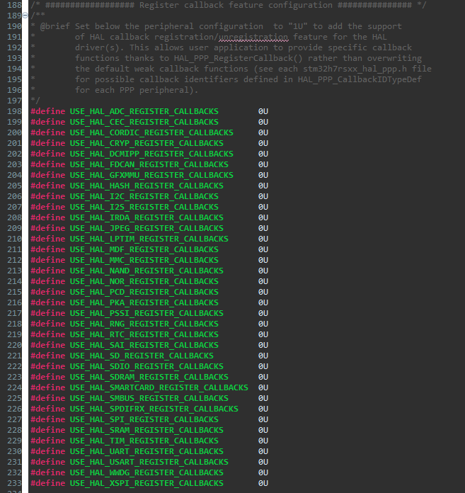Register callback feature configuration