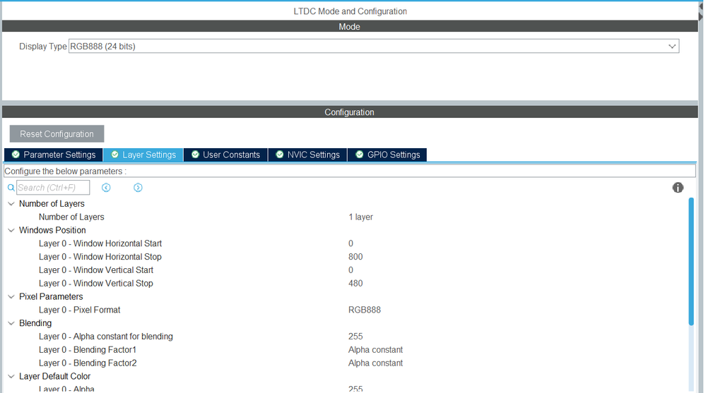 LTDC configuration