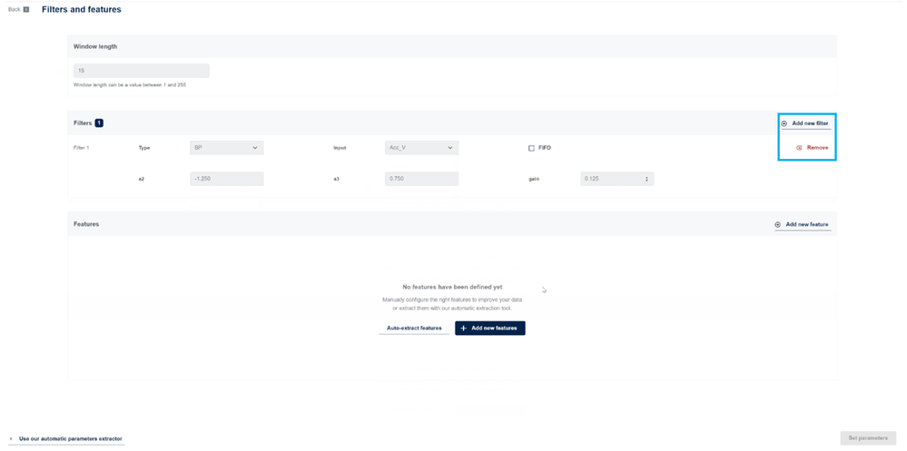 Figure 2. Filters can be added with Add new filter button and deleted with Remove button for respective filter