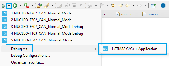 Figure 20. Starting a debug session for the current project