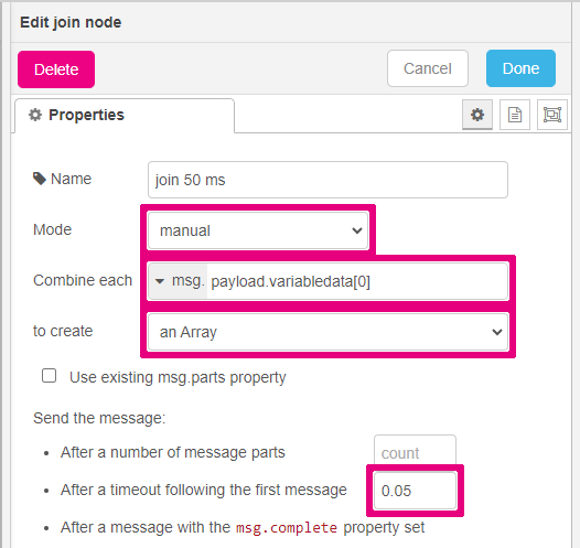 Fig. 8: Join node setup