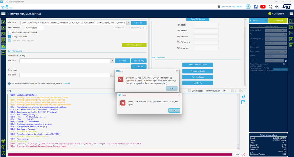 After click on Start Wireless Stack I got Above Error Popups.