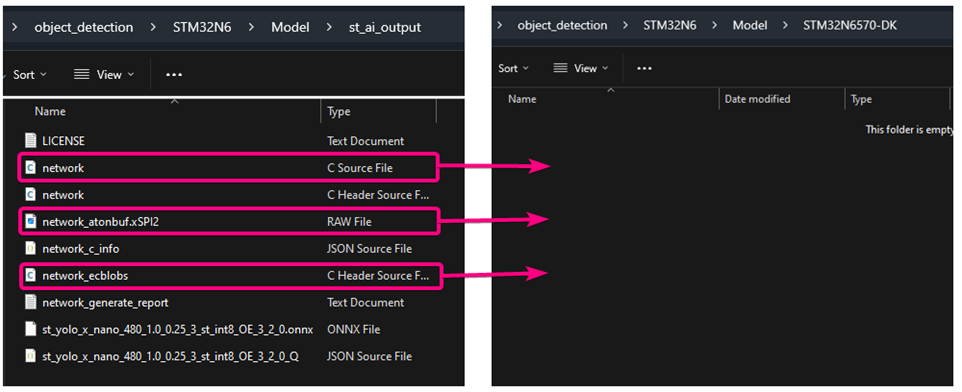 Copying the files from st_ai_output to the STM32N6570-DK