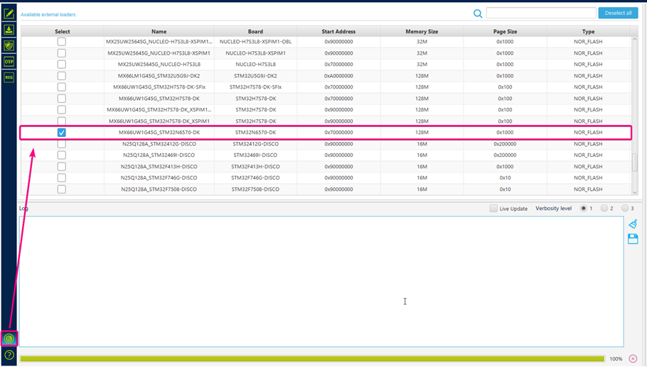 Ensure the Ext. Flash memory is activate on STM32CubeProgrammer