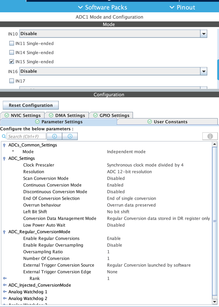 I am trying to read a simple adc with DMA method, but the DMA Continuous Request option is not visible as seen in the screenshot. CubeIDE Version: 18.1, Nucleo h755zi-q. Macbook Pro M4, 2024