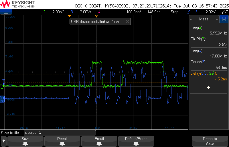 At 18 MHz: Green is MISO and blue is SCK