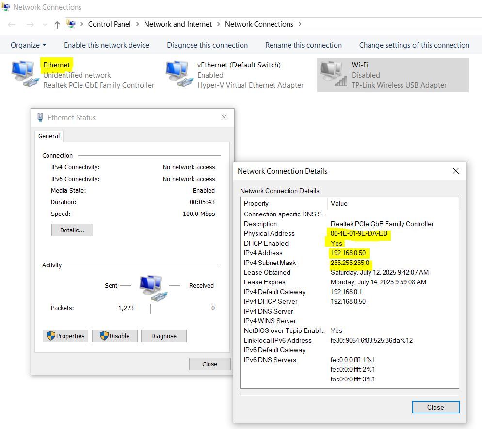 Laptop IP Address configuration