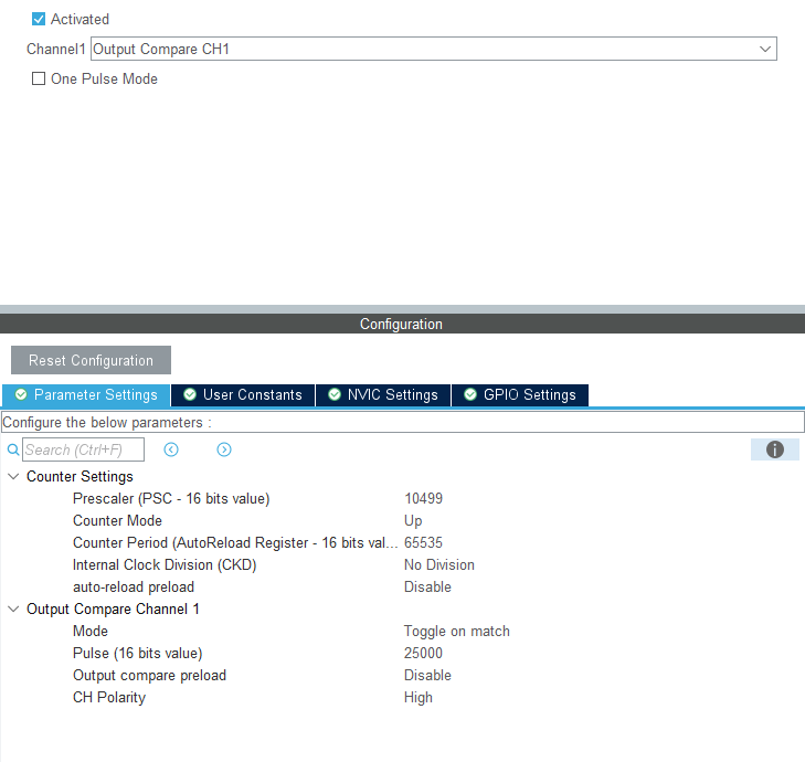 TIMER Configuration for OC