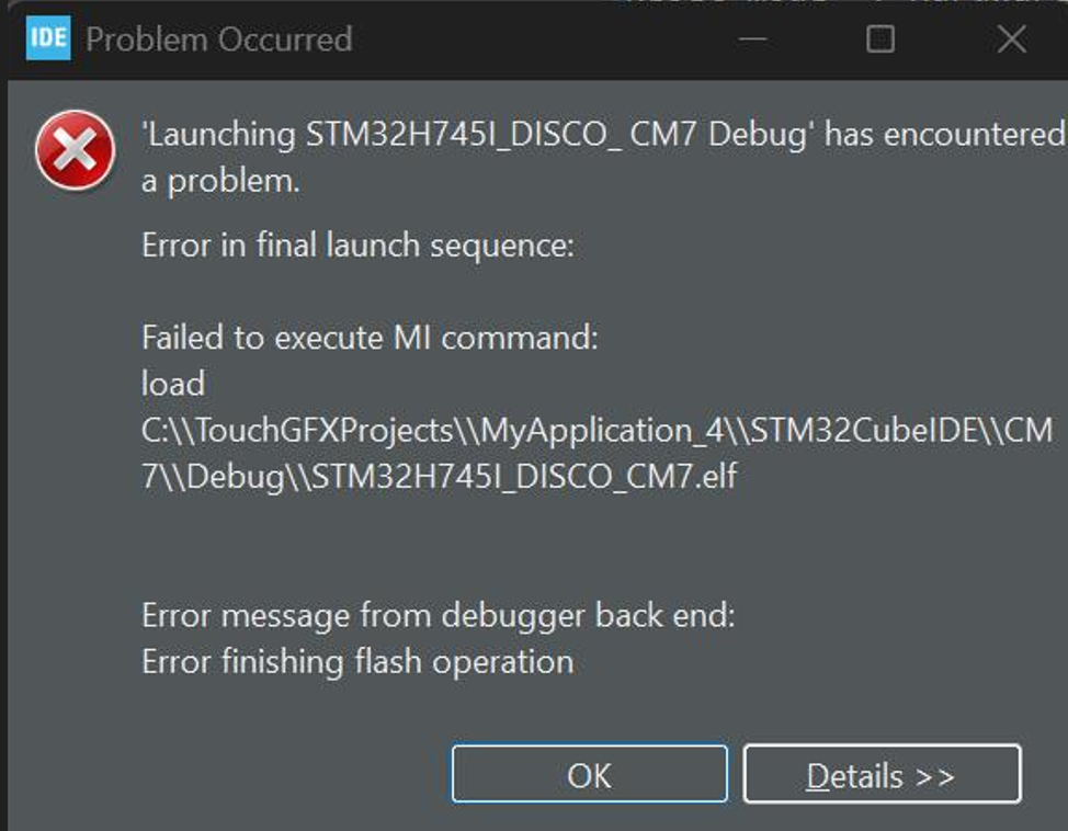 Error finishing flash operation when programming S