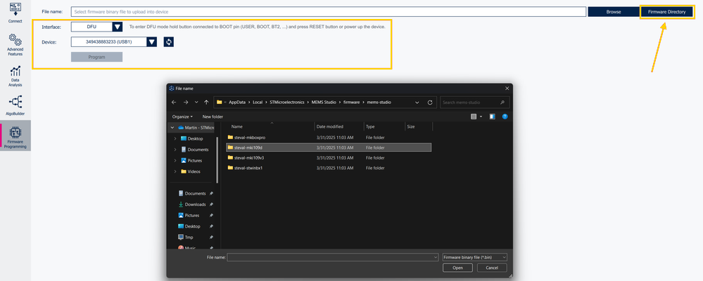 Figure 5: MEMS Studio - Firmware Programming