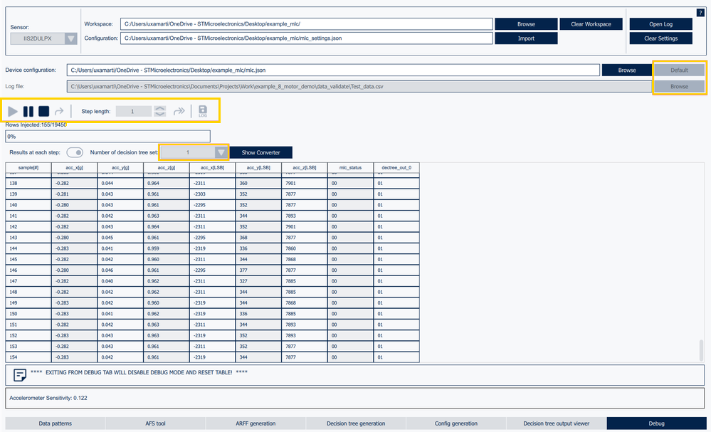 Figure 14: MEMS Studio - MLC Debug