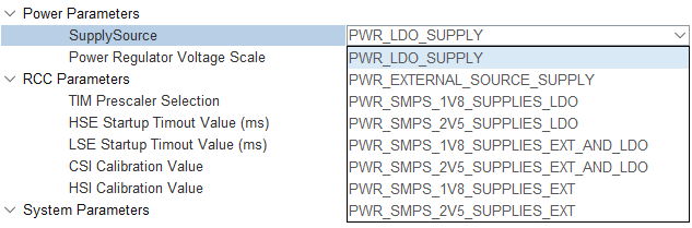 Figure 1. PWR_DIRECT_SMPS_SUPPLY is not shown in STM32CubeMX