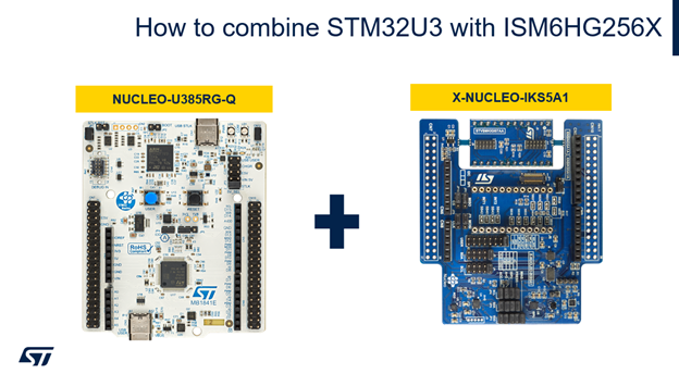 Figure 1: The boards NUCLEO-U385RG-Q and X-NUCLEO-IKS5A1