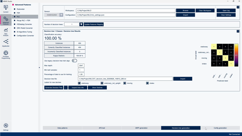Figure 11: MEMS Studio - Advanced Features - MLC - Decision tree generation