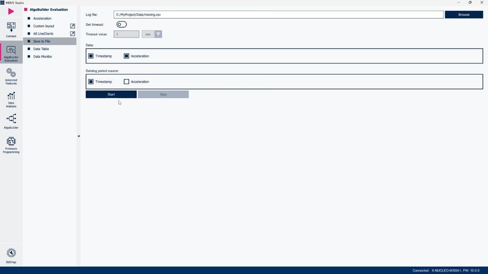Figure 8: MEMS Studio - AlgoBuilder Evaluation - Save to File