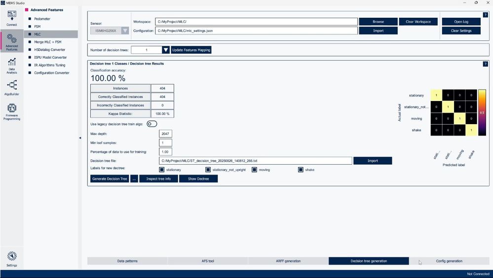 Figure 11: MEMS Studio - Advanced Features - MLC - Decision tree generation