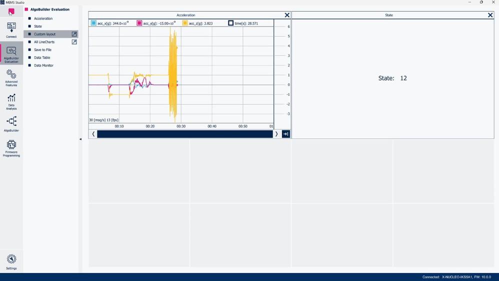 Figure 19: MEMS Studio - AlgoBuilder Evaluation - The package is shaken