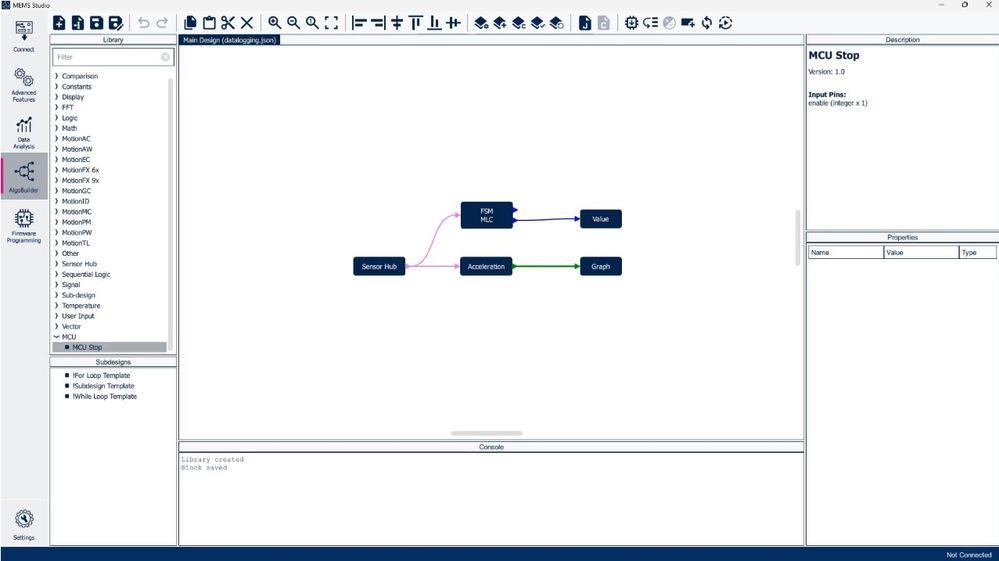Figure 23:  The MCU stop block appears inside the MCU library