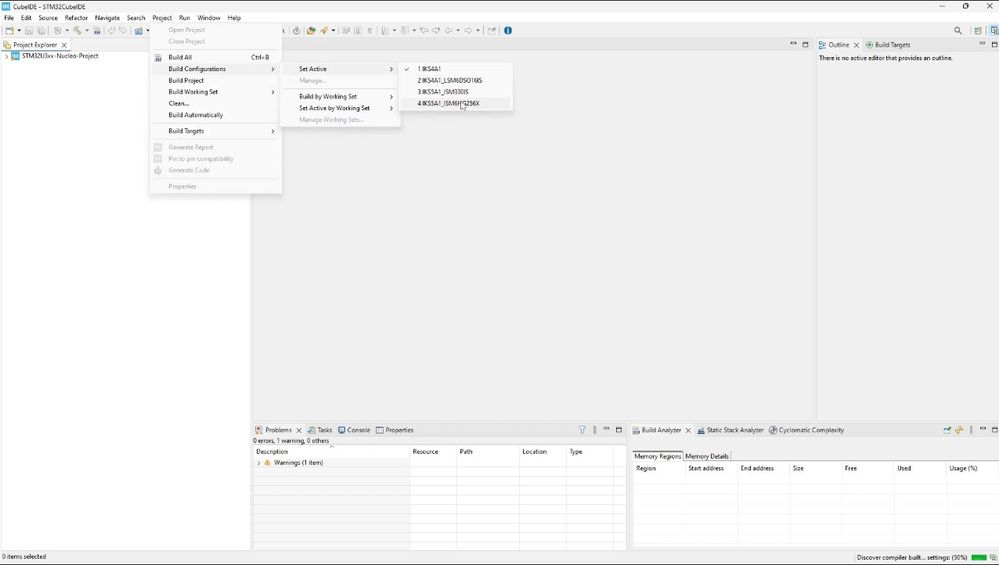 Figure 29: Select the build configuration you want to use