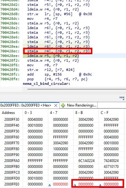 Dissass. inside der nema_cl_create: overwriting behind actual stack end