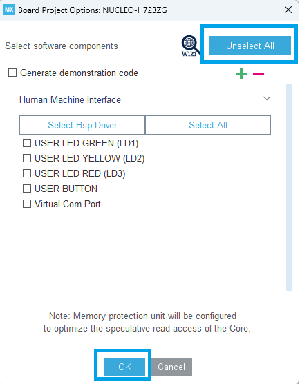 Figure 5 Disable BSP code generation