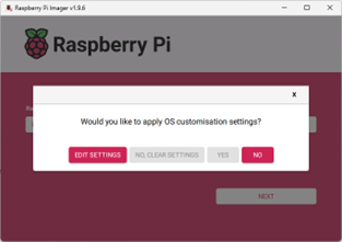 Figure 6: Raspberry Pi Imager - Do not apply any OS customization settings