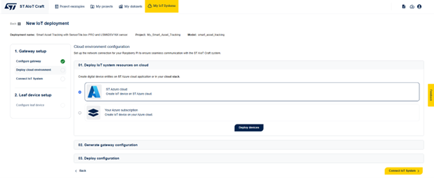 Figure 8: ST AIoT Craft – Deploy IoT system resources on cloud