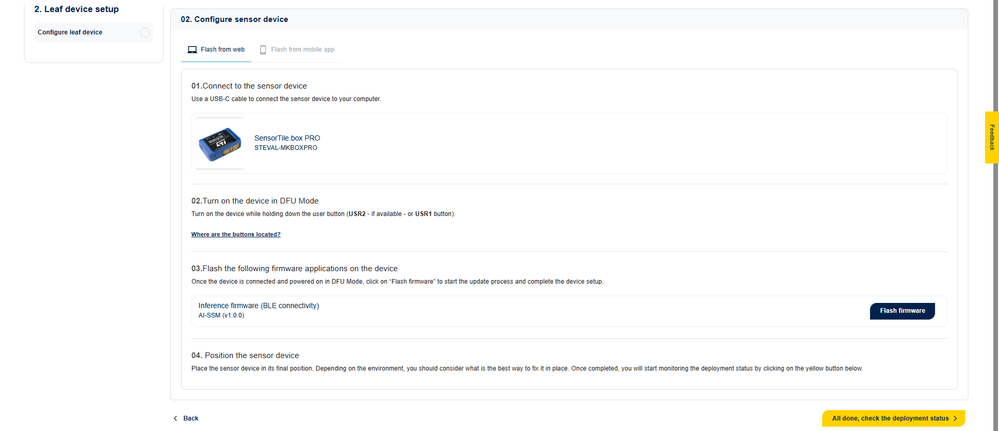 Figure 13: ST AIoT Craft – Configure sensor device