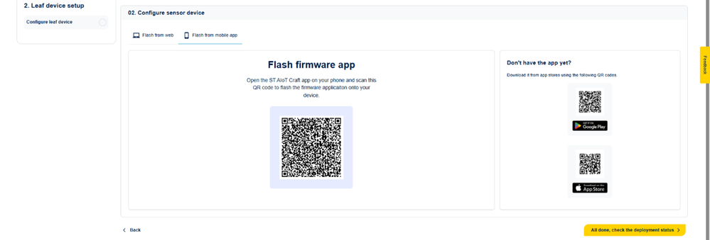 Figure 14: ST AIoT Craft – Flashing the board can also be handled by the official ST AIoT Craft mobile app