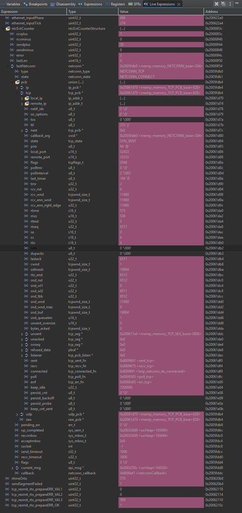 TCP PCB shown in debugger