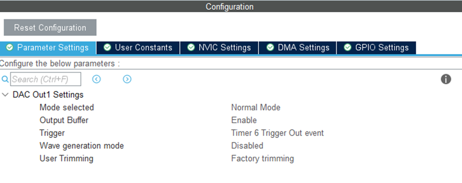 Figure 23: ioc configuration: DAC configuration for the STM32L4.