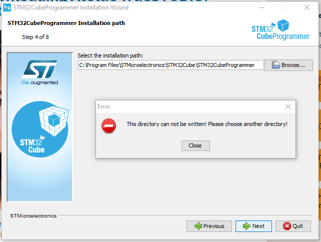 Installing STM32CubeProgrammer Directory Can Not B ...