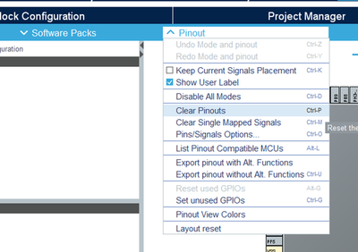 Figure 2: Clear default pinout settings to get the clean slate shown in figure 1.