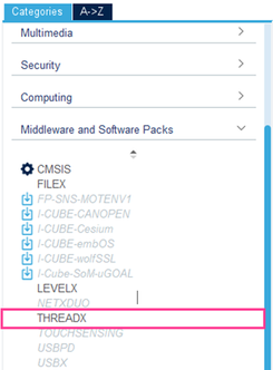Figure 3: Click THREADX under Middleware and Software packs.