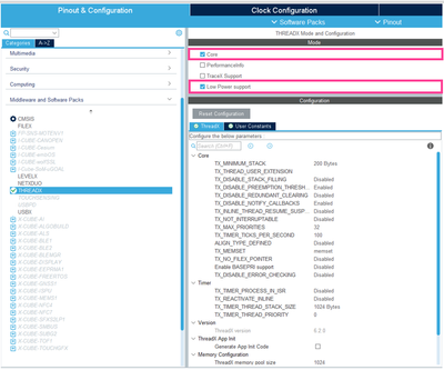 Figure 4: Enable core THREADX services and enable the low power support.