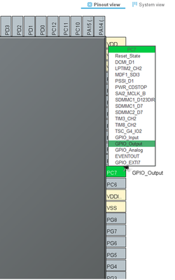 Figure 8: PC7 configured as output pin and is also mapped to the user LED1 on the Nucleo board, as shown in the schematic of Nucleo board.