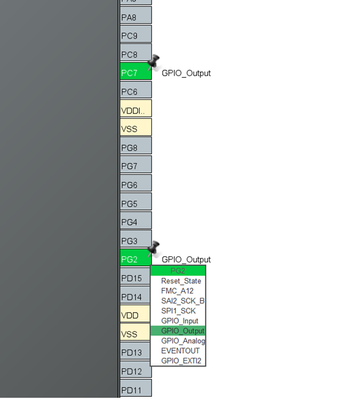 Figure 9: PG2 configured as output pin and is also mapped to the user LED2 on the Nucleo board, as shown in the schematic of Nucleo board.