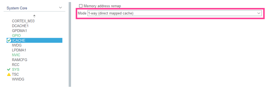 Figure 13: Enable ICACHE for performance reasons.