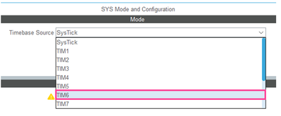 Figure 14: SYSTICK is reserved for RTOS. HAL time base is switched to one of the timers, like TIM6.