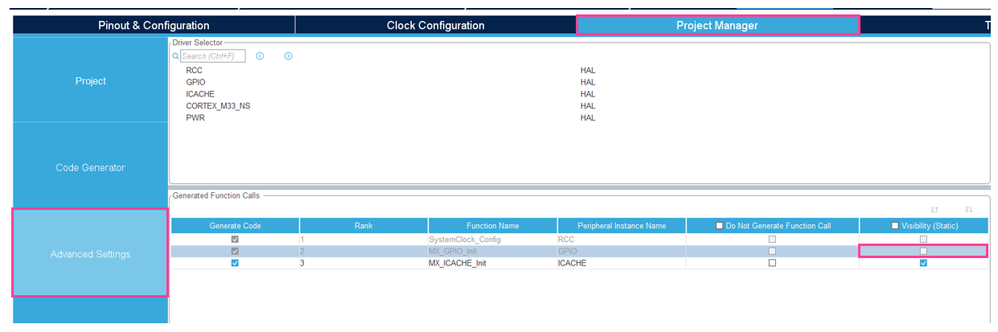 Figure 16: Uncheck visibility (static) so this function is not declared as static to allow for global function visibility.