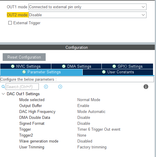 DAC configuration