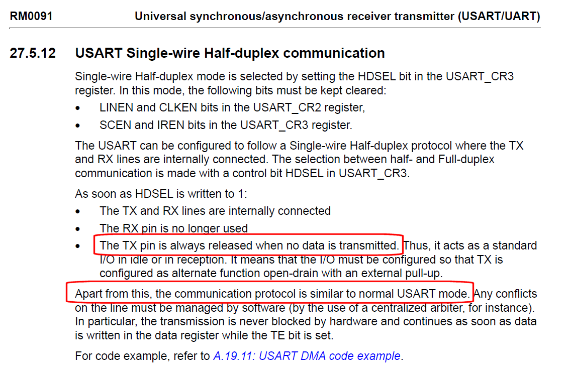 Solved HAL_UART_Transmit with Single Wire Half Duplex