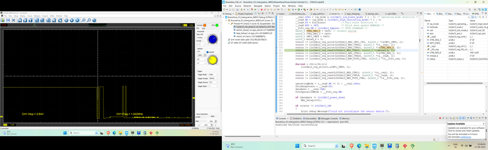 In this screenshot i am writing some value in the register. and in the left side you can see the scope this is the MOSI pin