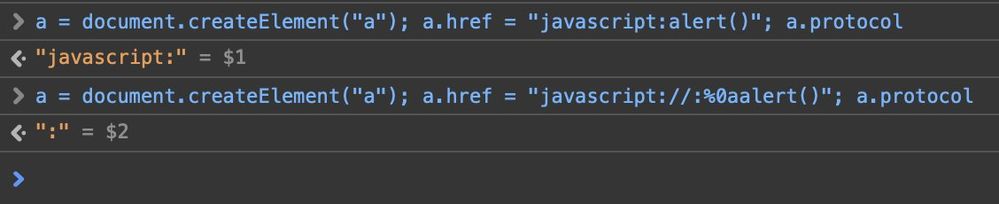 <a href="" onmousedown="var name = '';alert(1)//'; alert('smthg')">Link</a>
